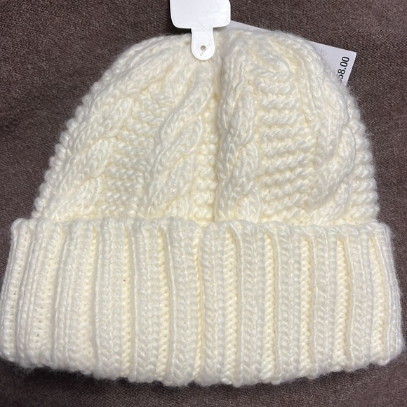Michael Michael Kors ivory cableknit hat with gold logo bar, new main image 6